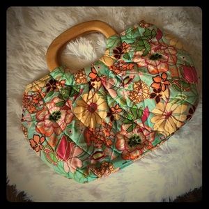 Vera Bradly Floral Wooden Handle Purse
